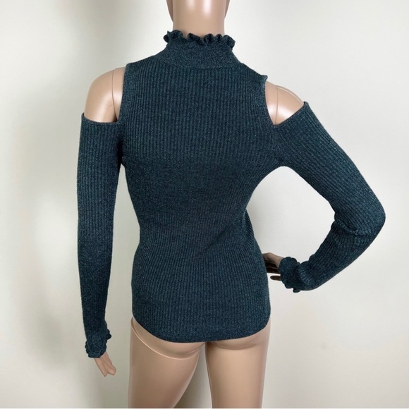 REBECCA TAYLOR METALLIC GREEN COLD-SHOULDER TOP - Picture 7 of 7